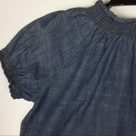 Charter Club Button Up Tunic Shirt Embroidered Flowers Ruffled Blue Women's 4 - Picture 5 of 9